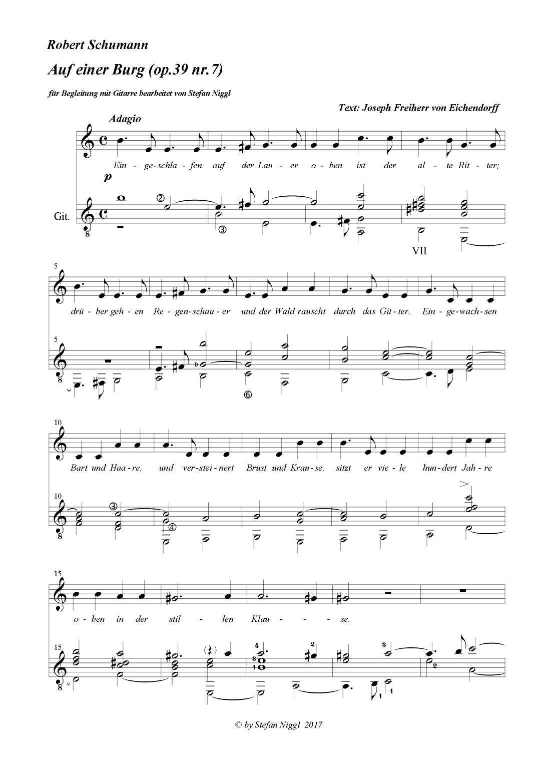 "Auf einer Burg", Op.39 no.7 for medium voice and guitar (arr. Stefan Niggl)