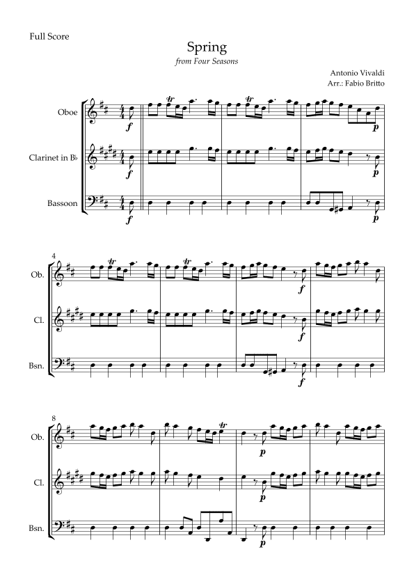 Spring (from Four Seasons of Antonio Vivaldi) for Woodwind Trio (arr. Fabio Britto)