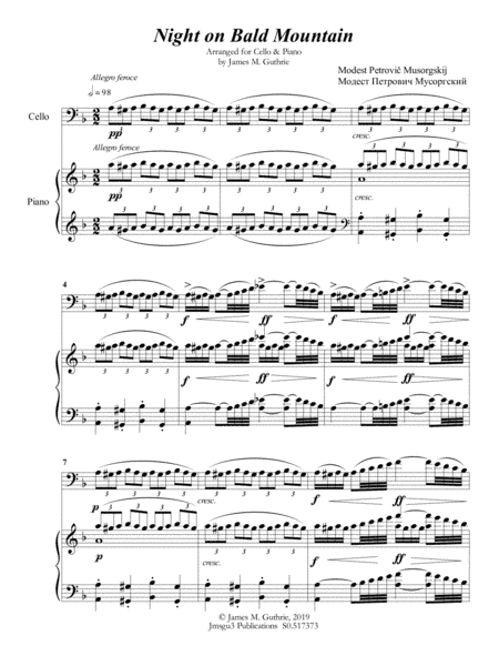 Mussorgsky: Night on Bald Mountain for Cello & Piano (arr. James M. Guthrie)