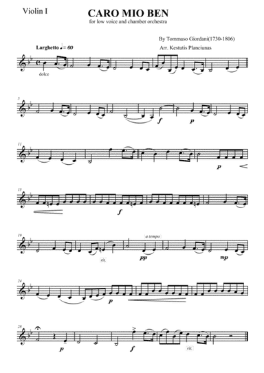 Caro mio ben (For voice and chamber orchestra) (arr. Kestutis Planciunas)