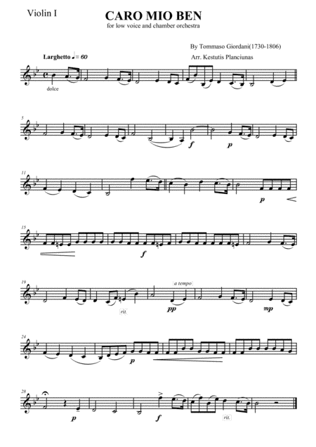 Caro mio ben (For voice and chamber orchestra) (arr. Kestutis Planciunas)