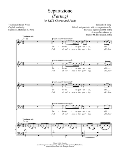 Separazione (Parting) - Version for SATB Chorus and Piano (arr. Stanley M Hoffman)