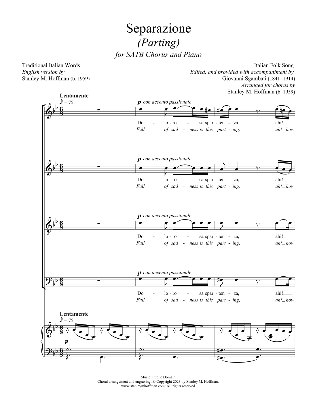 Separazione (Parting) - Version for SATB Chorus and Piano (arr. Stanley M Hoffman)