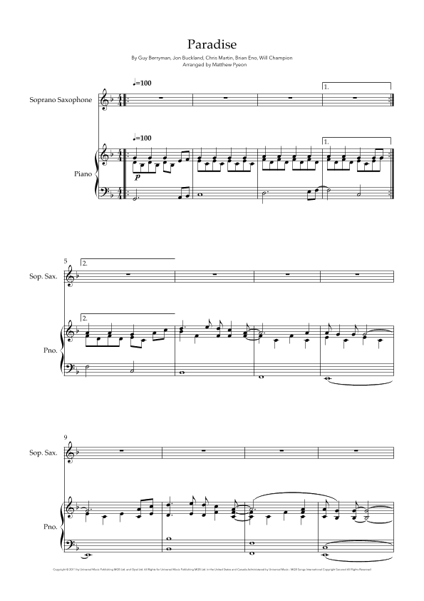 Paradise (arr. Matthew pyeon)