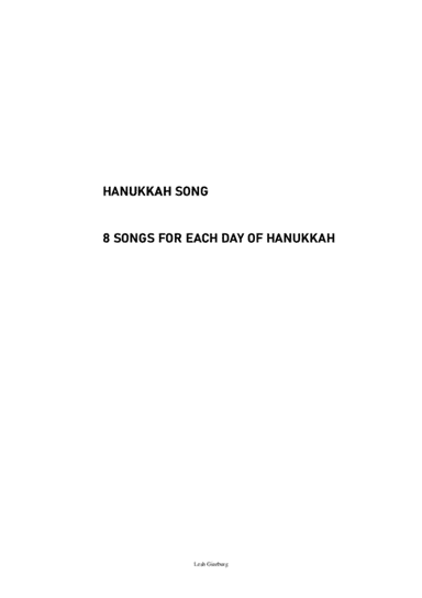 Hanukkah Songs Booklet (Chanukah Songs) 8 songs for each day of Hanukkah. Easy piano (arr. Leah Ginzburg)