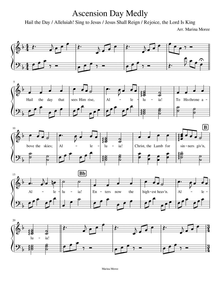Ascension Day Medley for lever harp: Hail the Day / Alleluiah! Sing to Jesus / Jesus Shall Reign / R (arr. Marina Moree)