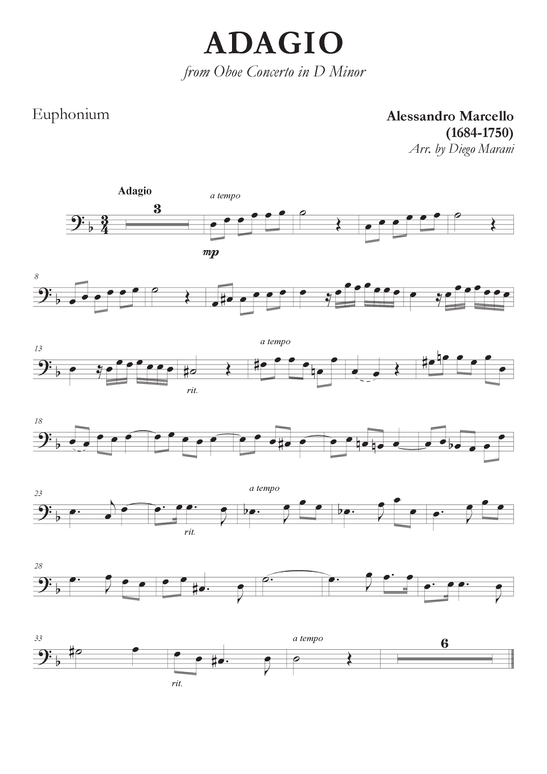 Marcello's Adagio for Euphonium and Piano (arr. Diego Marani)