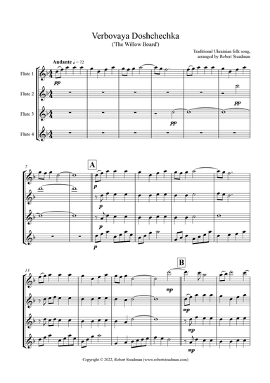 Verbovaya Doshchechka ('The Willow Board') - Ukrainian Folk Song - Flute Quartet (arr. Robert Steadman)