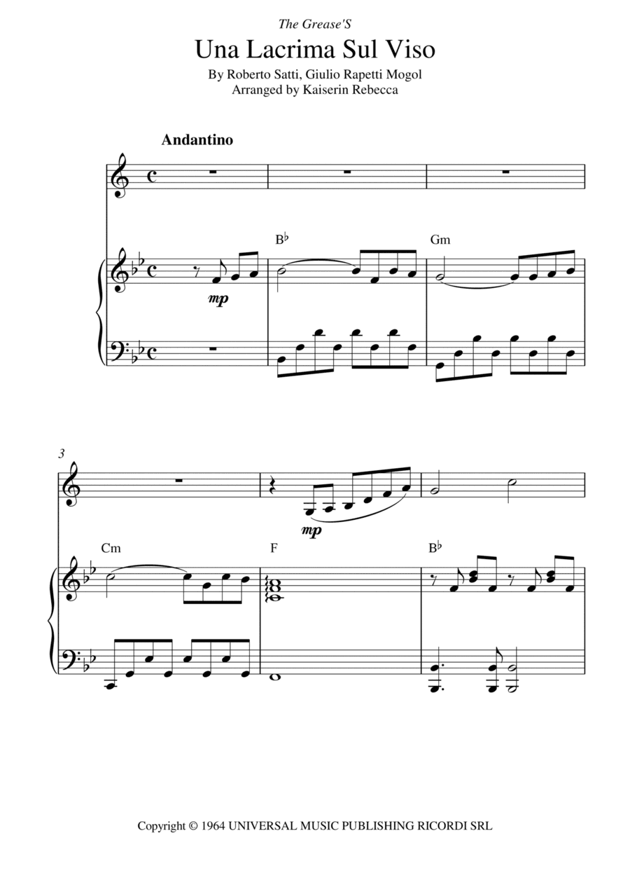 Tears On My Face (lacrima Sul Viso) (arr. Kaiserin Rebecca)