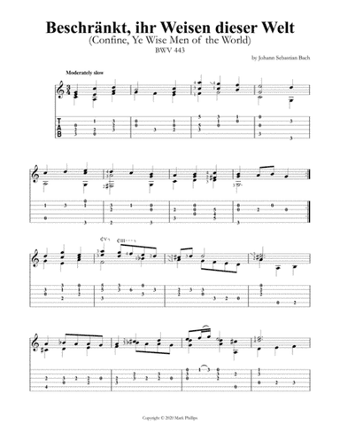 Beschränkt, ihr Weisen dieser Welt (Confine, Ye Wise Men of the World) BWV 443 (arr. Mark Phillips)