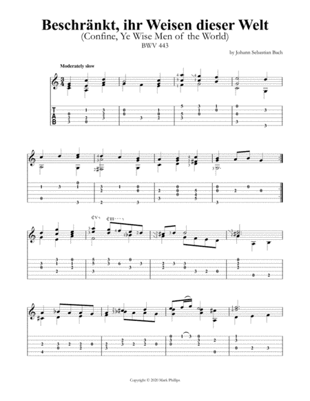 Beschränkt, ihr Weisen dieser Welt (Confine, Ye Wise Men of the World) BWV 443 (arr. Mark Phillips)