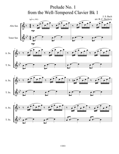 Prelude No.1 from The Well-Tempered Clavier Book 1 BWV 846 (Alto and Tenor Sax Duet) (arr. B. C. Dockery)