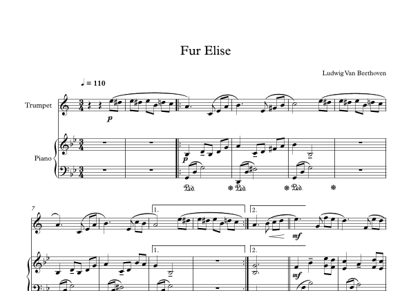 Fur Elise - Ludwig Van Beethoven (Trumpet + Piano) (arr. Digital Book Music)