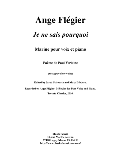 Ange Flégier: Je ne sais pourquoi for bass voice and piano (arr. Musik Fabrik Music Publishing)