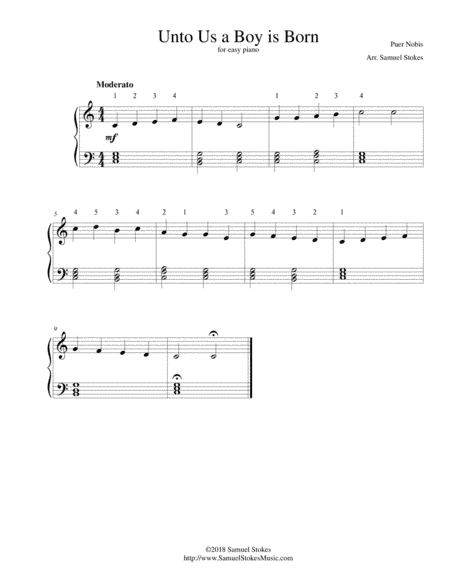 Unto Us a Boy is Born - for easy piano (arr. Samuel Stokes)