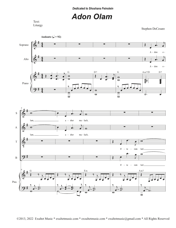 Adon Olam (SATB)
