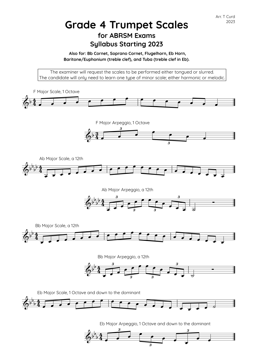 Trumpet Scales Grade 4. For the new ABRSM Syllabus from 2023. (arr. Tim Curd)