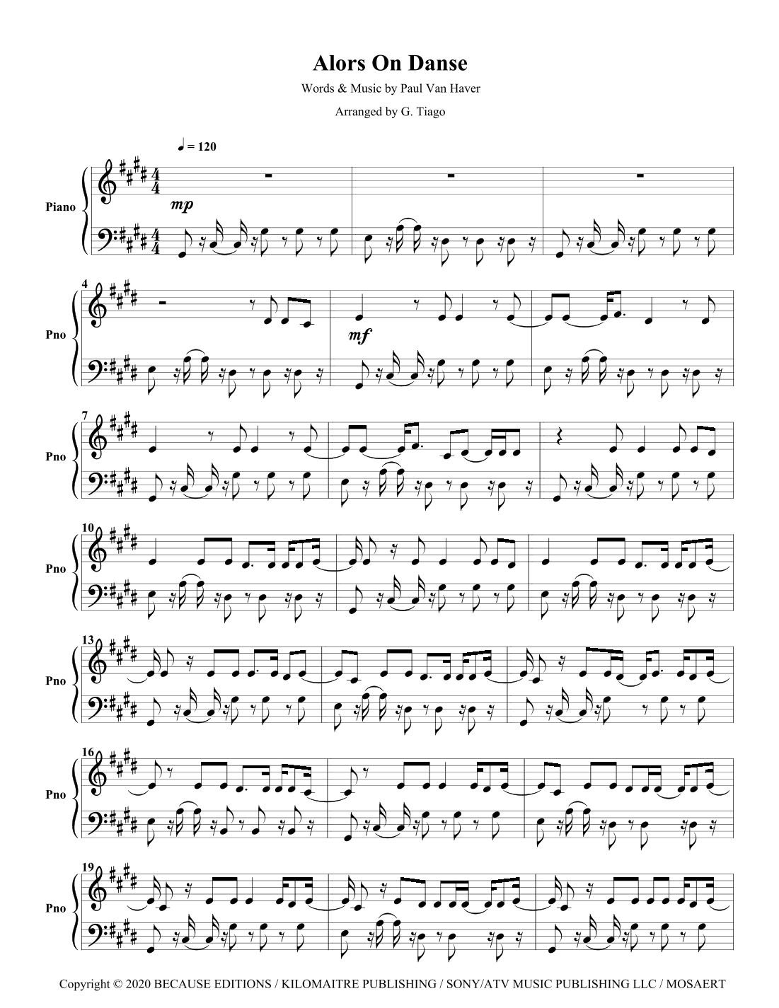 Alors On Danse (arr. G. Tiago)