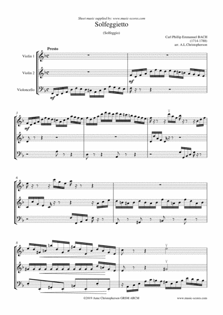 Solfeggietto (Solfeggio) - 2 violins and cello (arr. Anne L Christopherson GRSM ARCM)