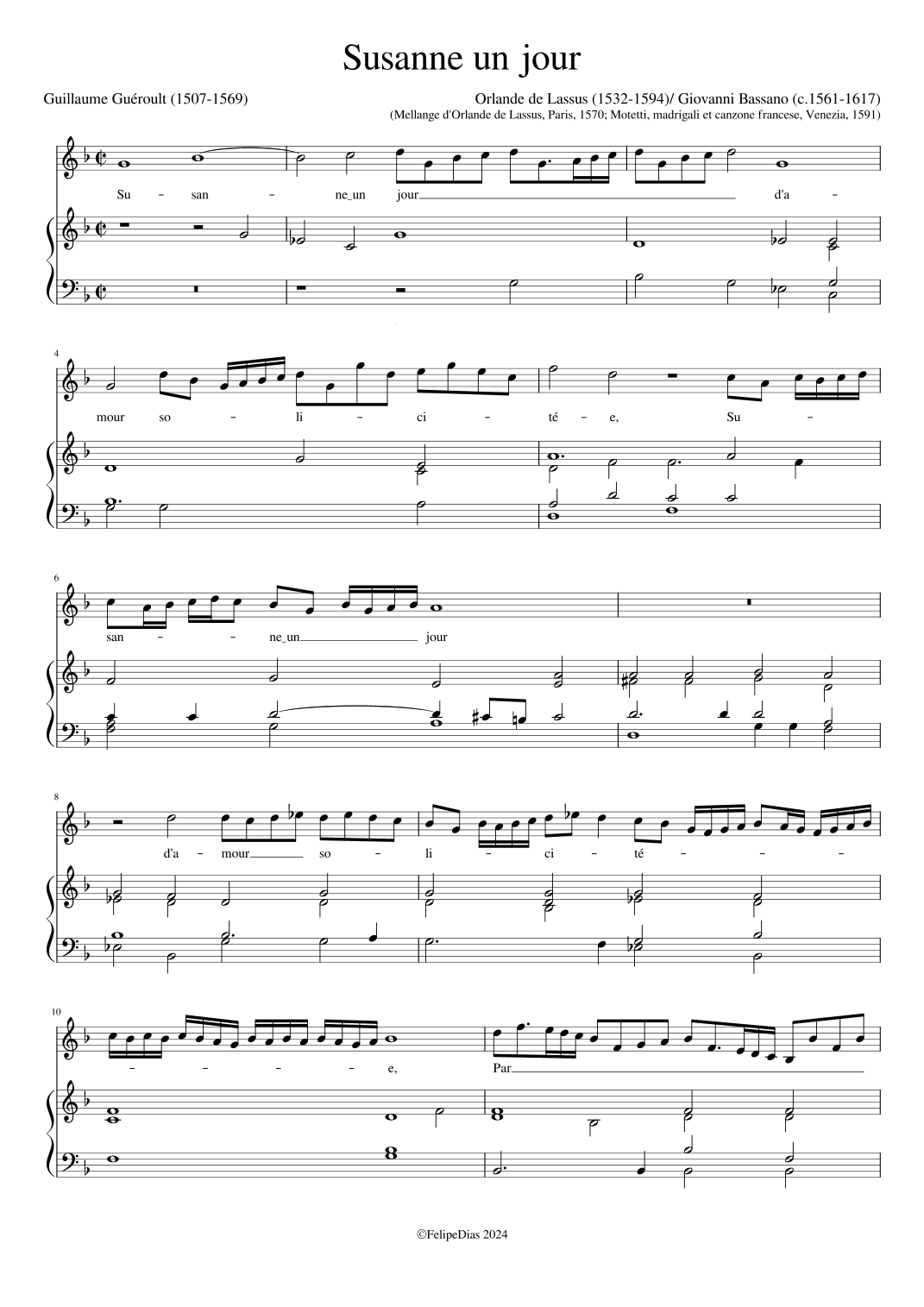 Susanne un jour (with divisions by Bassano) (arr. Early Music Scores)