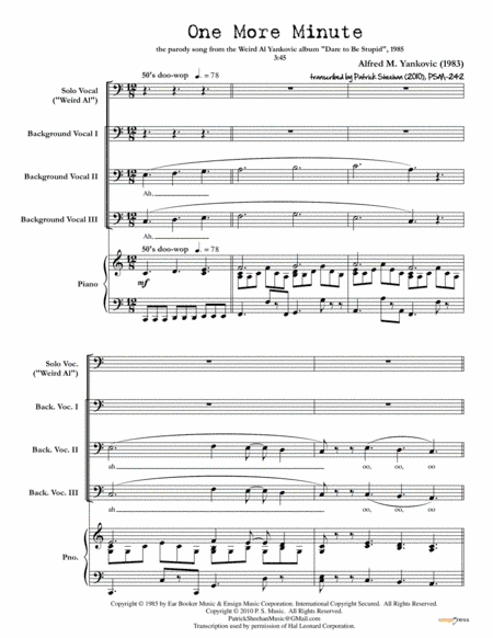 One More Minute (arr. Patrick Sheehan)
