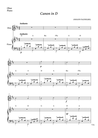 Canon in D for Oboe and Piano (With Chords) (arr. Cássio Silva Chaves)