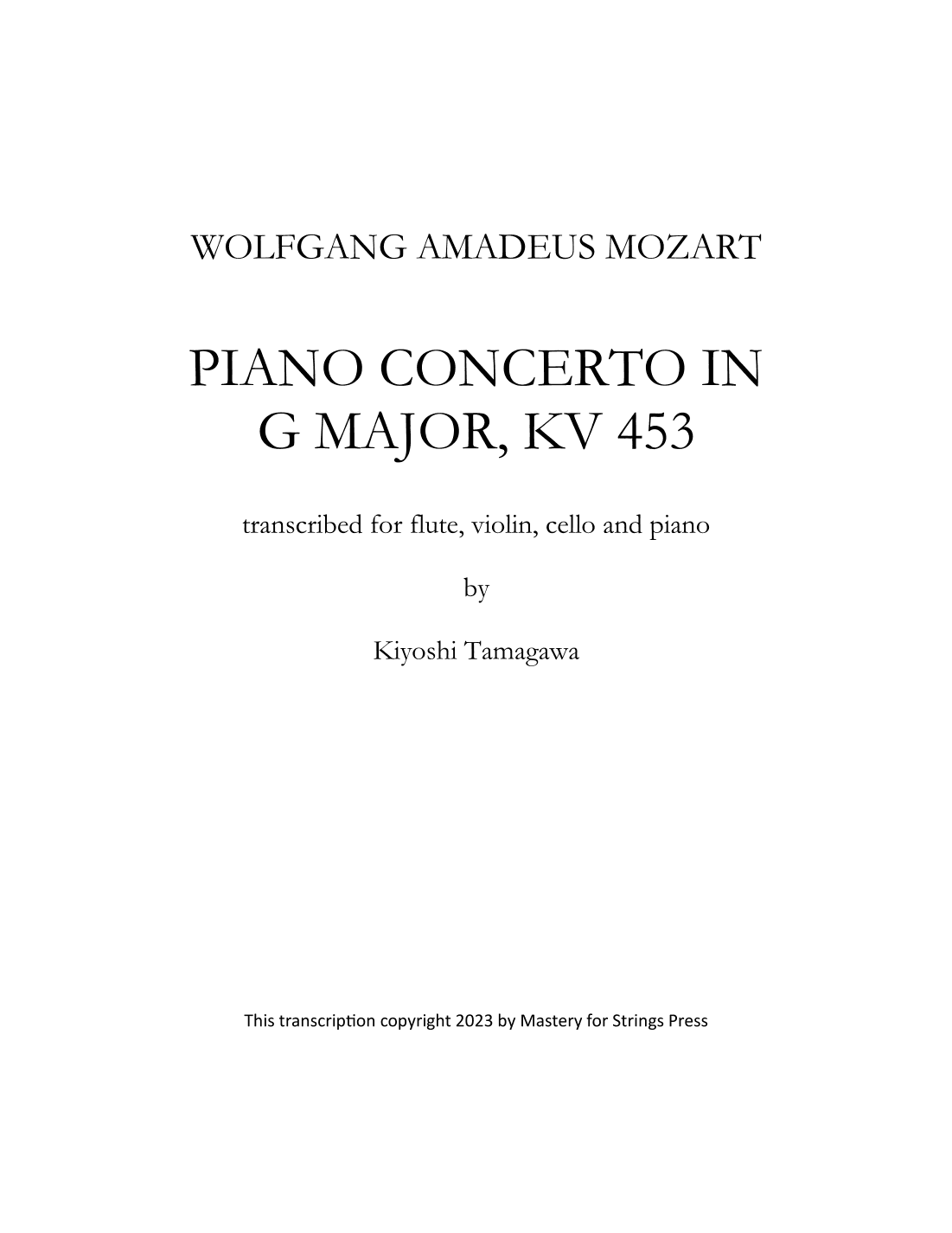 Piano Concerto in G major, K. 453 (arr. Kiyoshi Tamagawa)