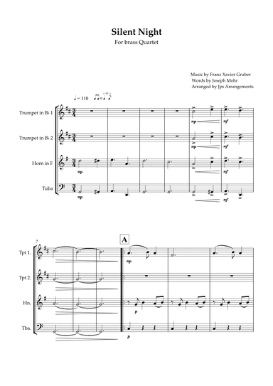 Silent Night For Brass Quartet in C Major (arr. Jps Arrangements)