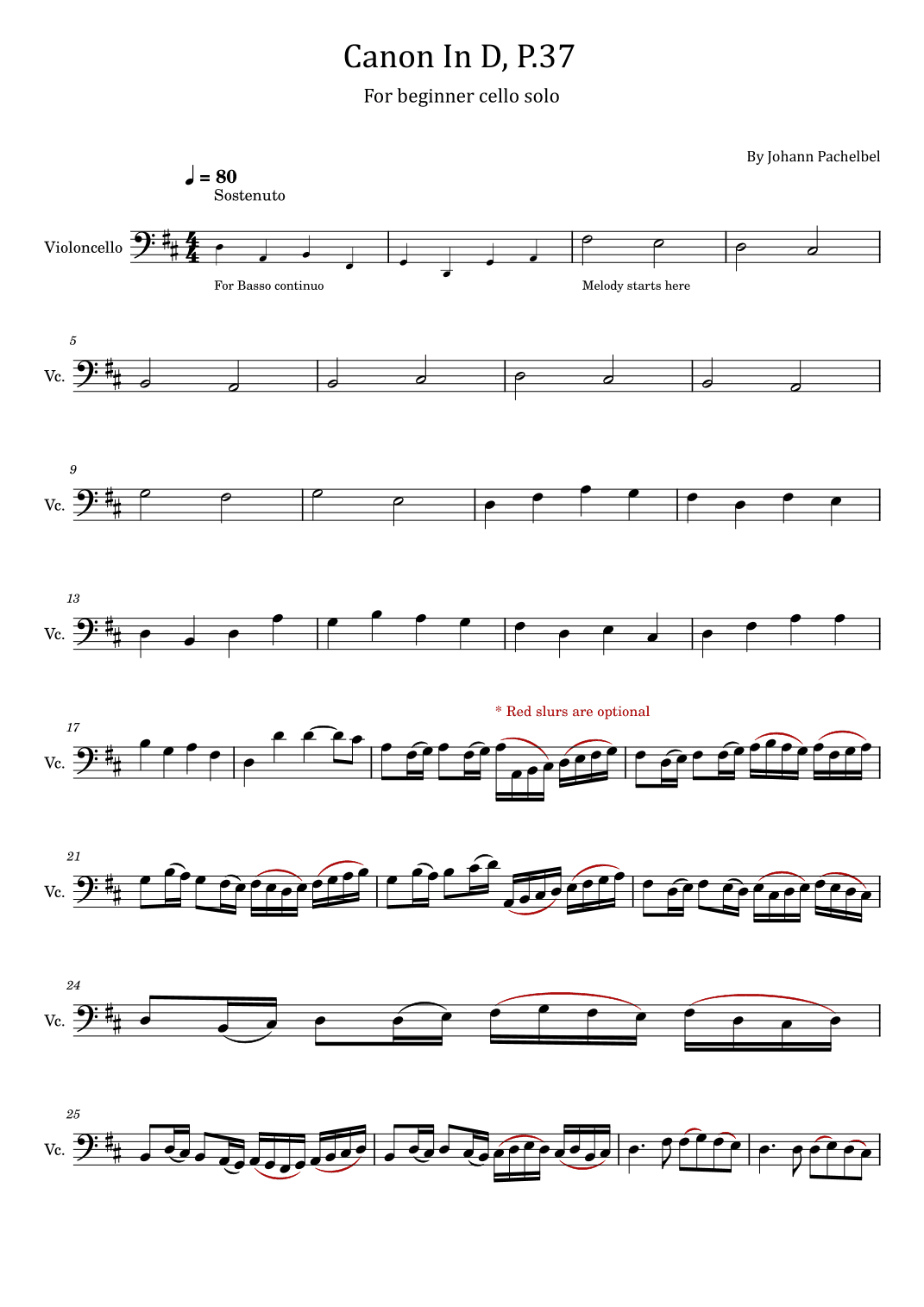 Canon In D- For Beginner Cello solo (arr. poon)