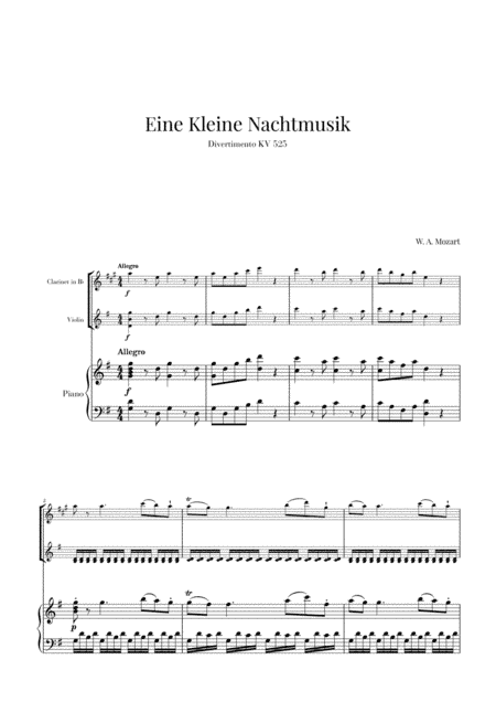 Eine Kleine Nachtmusik for Clarinet, Violin and Piano (arr. Cadenza Editions)