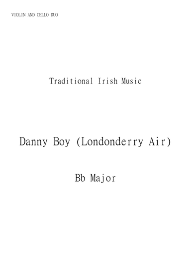Danny Boy (Londonderry Air) for Cello and Violin Duo in Bb major. Early Intermediate. (arr. Matheus Araújo)
