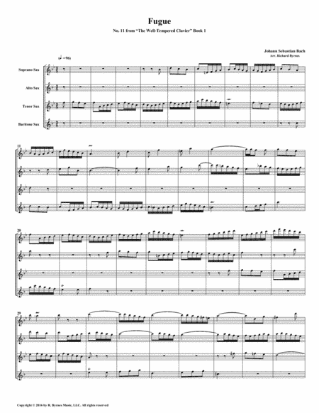 Fugue 11 from Well-Tempered Clavier, Book 1 (Saxophone Quartet) (arr. Richard Byrnes)