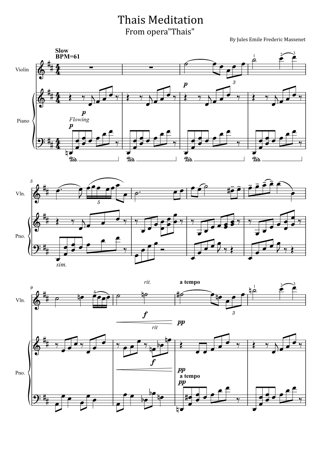 Thais Meditation - From Opera "Thais" - For Piano and violin (arr. poon)