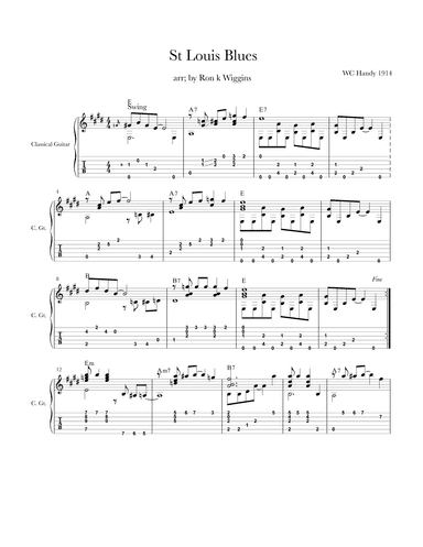 St Louis Blues - Classical Guitar (arr. Ron k Wiggins)