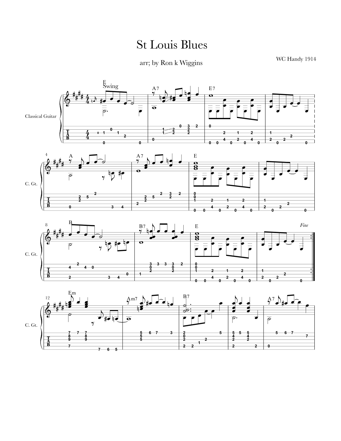 St Louis Blues - Classical Guitar (arr. Ron k Wiggins)