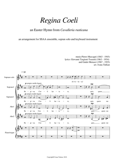 Regina Coeli (from Cavalleria rusticana) SSAA, soprano solo, piano/organ full version G major (arr. Ivana Tuskan)