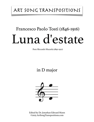 TOSTI: Luna d'estate (transposed to A major) (arr. ArtSongTranspositions.com)