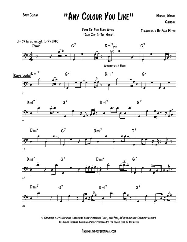Any Colour You Like (arr. P Welsh)