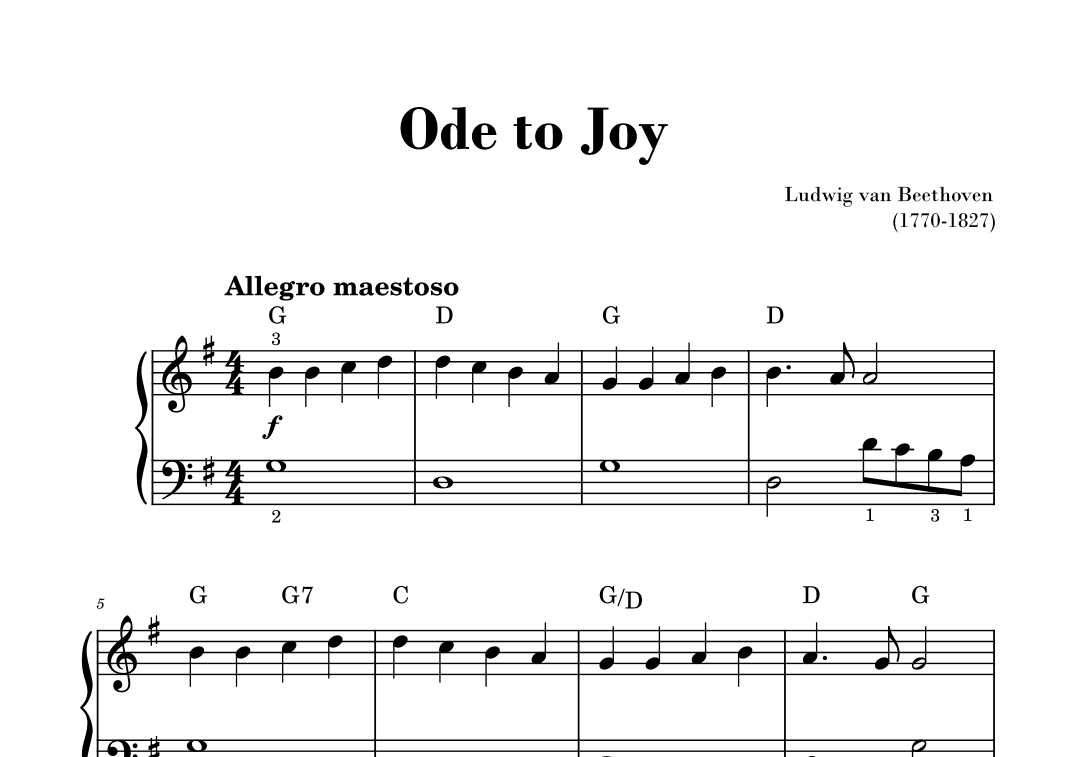 Beethoven - Ode to Joy for Easy/Beginner Piano (with fingerings and Chords) (arr. Gisele Sant'Ana)