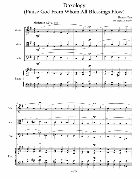 Doxology (Jazz Harmonization) for Piano Quartet - (Praise God From Whom All Blessings Flow) (arr. Ben Dockery)
