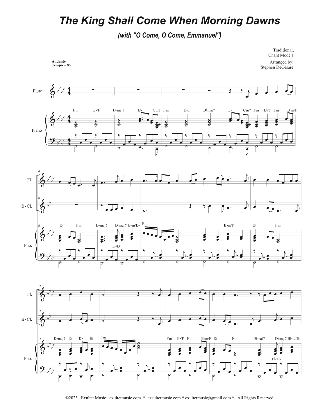The King Shall Come (with "O Come, O Come, Emmanuel") (Duet for Flute and Bb-Clarinet) (arr. Stephen DeCesare)
