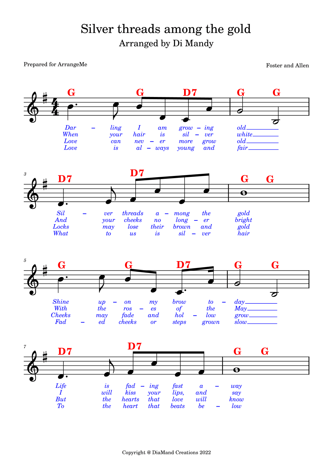 Silver threads among the gold (arr. Di Mandy)