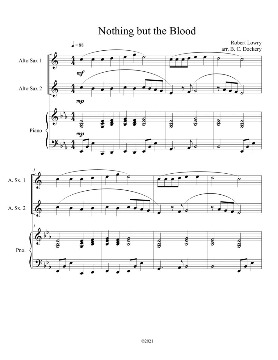 Nothing but the Blood (alto sax duet) with optional piano accompaniment (arr. B. C. Dockery)