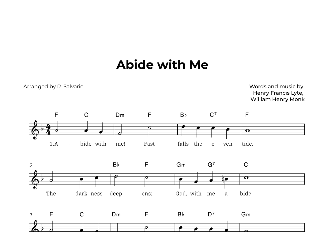 Abide with Me (Key of F Major) (arr. R. Salvario)