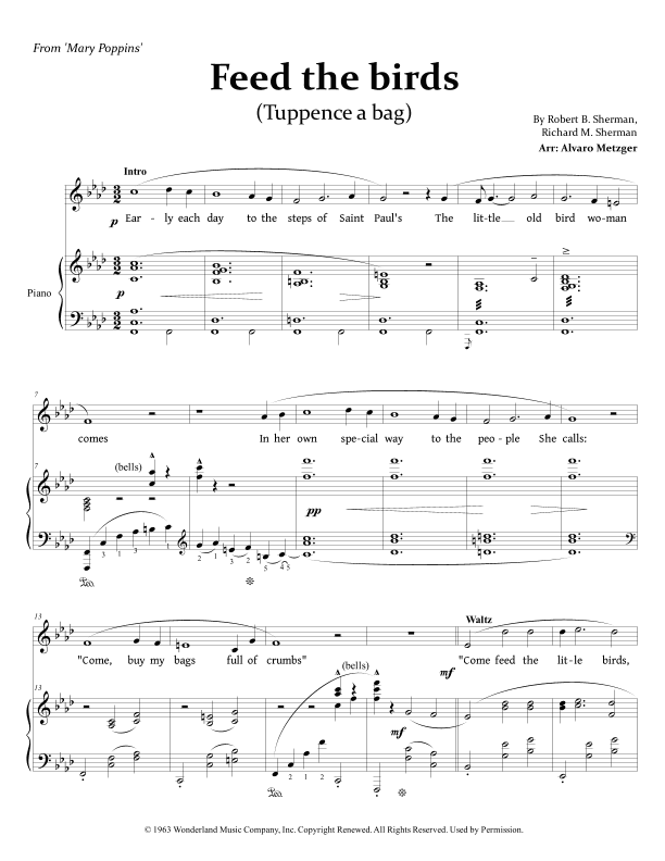 Feed The Birds (tuppence A Bag) (arr. Arr: Alvaro Metzger)