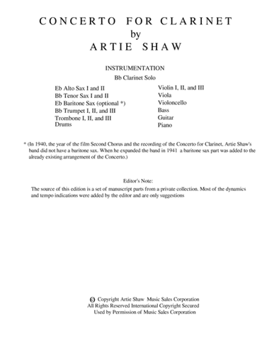 Concerto For Clarinet (arr. transcribed, arranged and edited by D. Musheff)