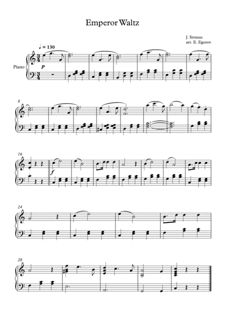 Emperor Waltz, Johann Strauss Jr., For Easy Piano