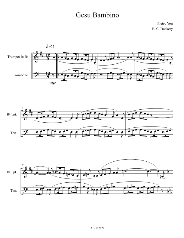 Gesu Bambino (Trumpet and Trombone Duet) (arr. B. C. Dockery)