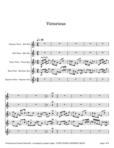 Victorious by Nazareth for Saxophone Quartet in Schools (arr. Joseph Judge)