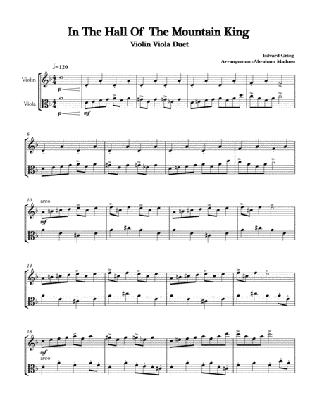 In The Hall Of The Mountain King Violin Viola Duet (arr. Abraham Maduro)